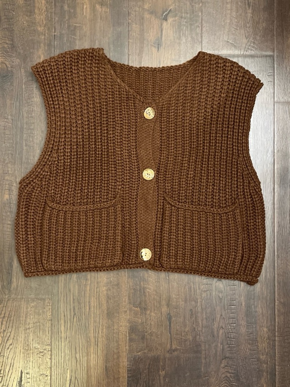 SHEIN Chunky Knit Brown Button-Front Sweater Vest